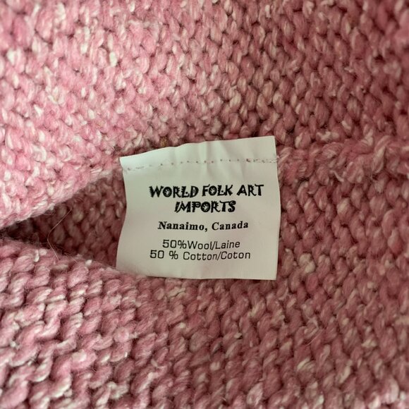Vintage World Folk Art Pink Fringe Knit Boho Hippie Poncho Sweater - Picture 8 of 12